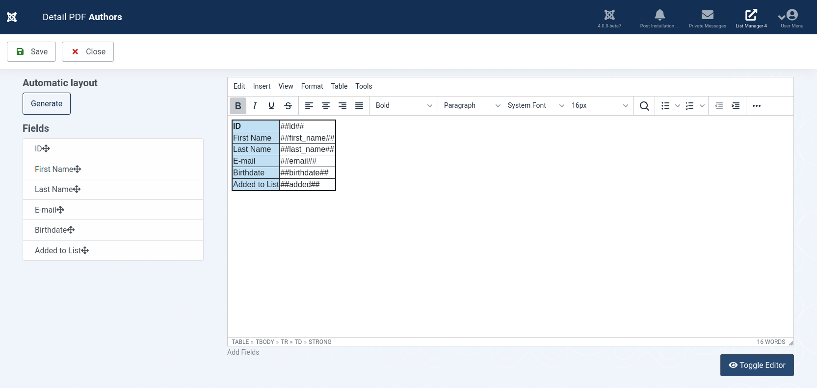 List Manager for Joomla 4