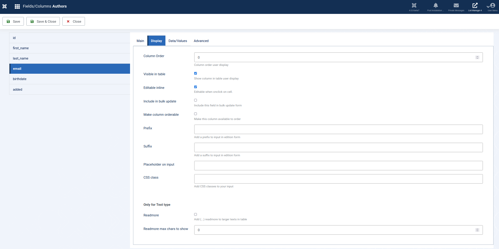 List Manager for Joomla 4