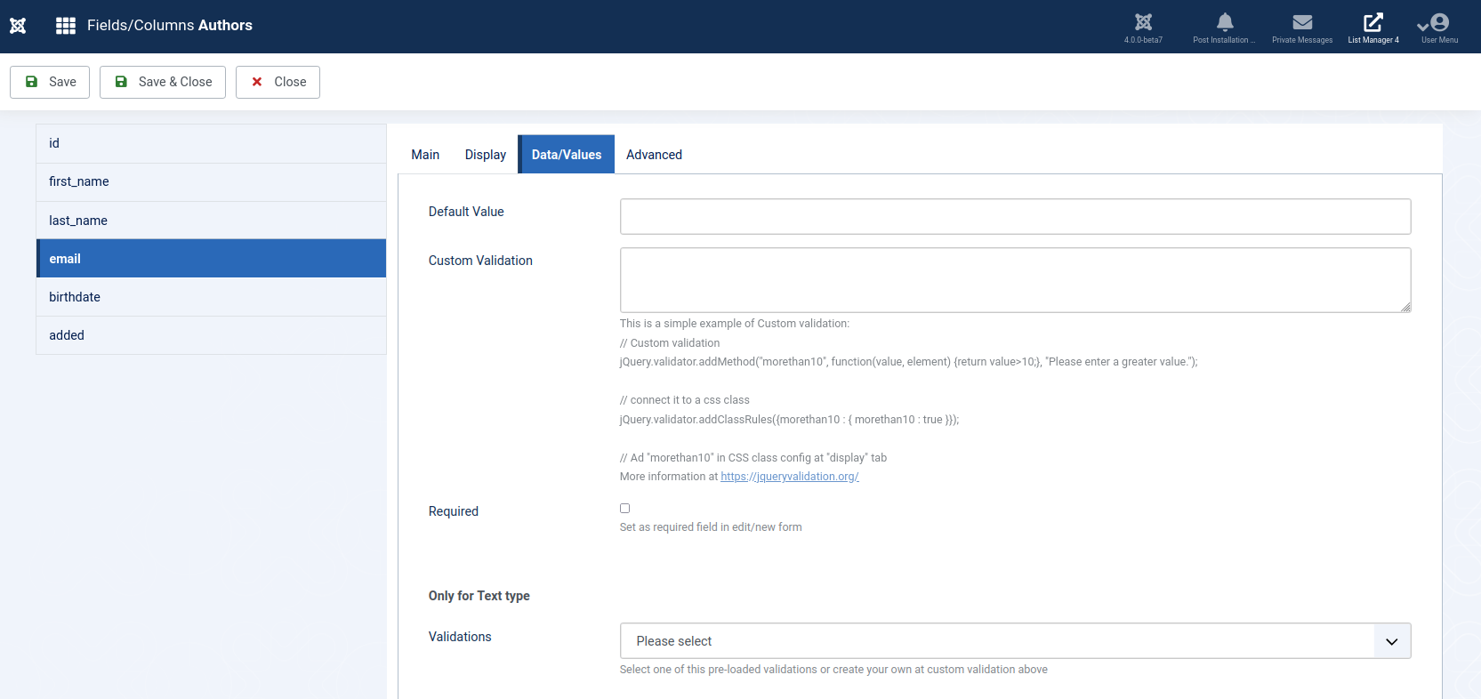 List Manager for Joomla 4